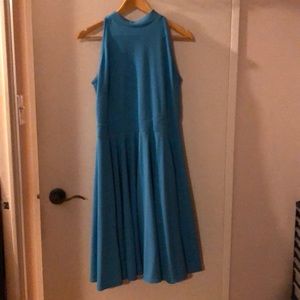 Blue sleeveless midi dress plus size
